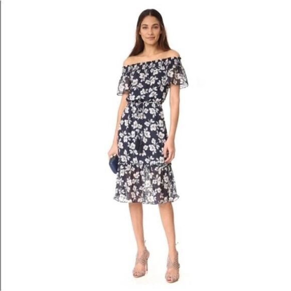 Anthropologie Moon River Floral Blue Off The Shoulder Dress - Picture 1 of 4
